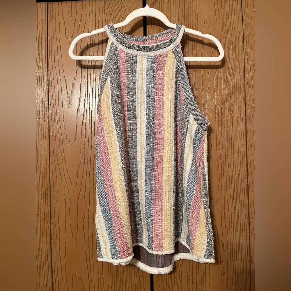 Anthropologie W5 High Grecian Neck Stripe Blouse, Size Medium